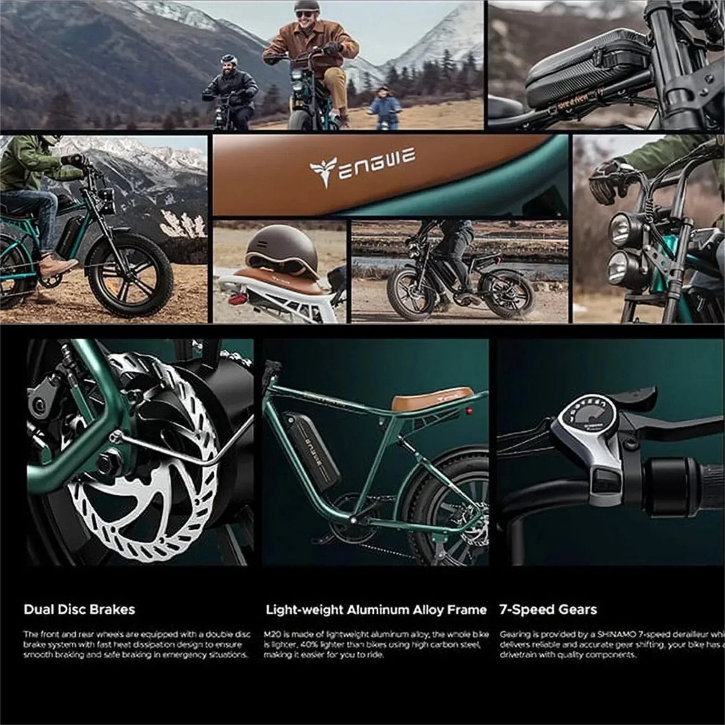 1000W Electric Bike for Adults, Retro-Style, 28mph, 94 Miles Range, 20 Fat Tires, Full Suspension, UL Certified