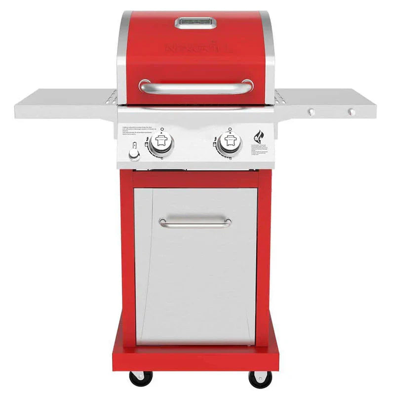 2-Burner Propane Gas Grill, Red �� Stainless Steel, 28,000 BTUs, Compact Design