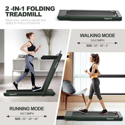 2 in 1 Folding Treadmill, 2.25HP Under Desk Electric Treadmill, Portable Walking Running Machine with Dual Display & Smart App Control