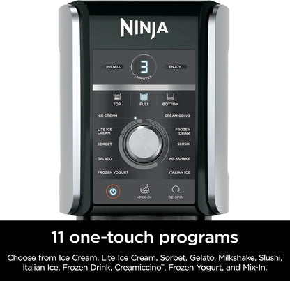 Ninja NC301 CREAMi Ice Cream Maker, for Gelato, Mix-ins, Milkshakes, Sorbet, Smoothie Bowls & More, 7 One-Touch Programs, with (2) Pint Containers & Lids, Compact Size, Perfect for Kids, Silver