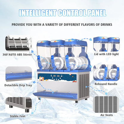 Commercial Slushy Machine - 1000W 30L Tanks Slush Maker Machine 304 Stainless Steel Commercial Margarita Machines Efficient Cooling the Ideal Slushie Maker for Bars Cafes Restaurants