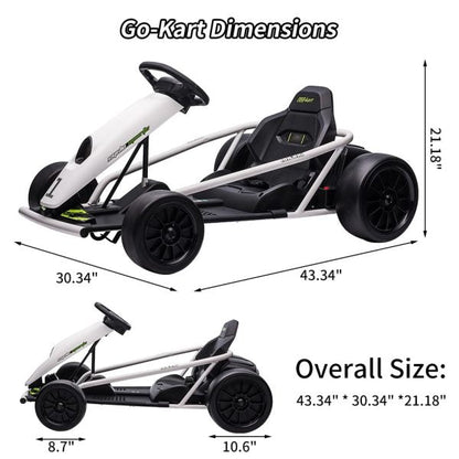 24V Go Kart for Kids 8-12, 300W*2 Motors, 9Ah Battery, 8MPH Speed, Music, Horn, 175lbs Max Load – White