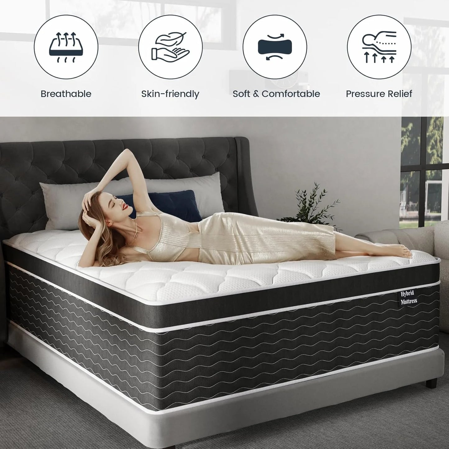Full Size Mattress, 10 Inch Full Size Mattress in a Box, Medium Plush Hybrid Mattress