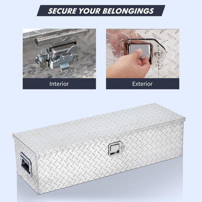 48 Inch Diamond Plate Truck Bed Tool Box with Shelf Silver