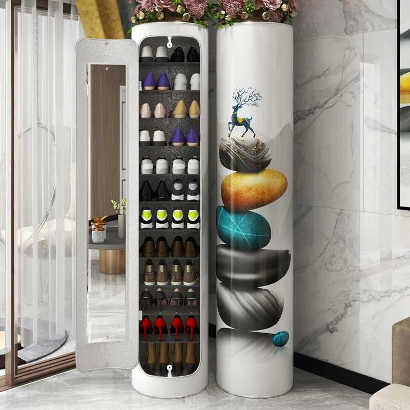 Large-capacity multi-layer rotating disinfection shoe cabinet [with mirror + deodorizer]