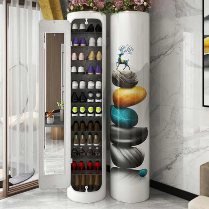Large-capacity multi-layer rotating disinfection shoe cabinet [with mirror + deodorizer]