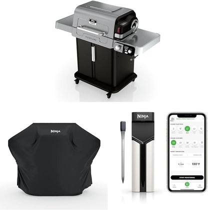 Ninja FlexFlame, Grill and Smoker, Electric and Propane Grill, Roaster, BBQ Grill, 5-in-1 Cooking System, 3 Burner, Digital Control, Outdoor Cooking, Griddle, Pizza Maker, Stainless Steel, PG301